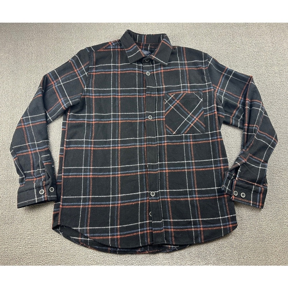 Etikmen Casual Button-Down Shirt Men M Black Flannel Plaid Long Sleeve Office